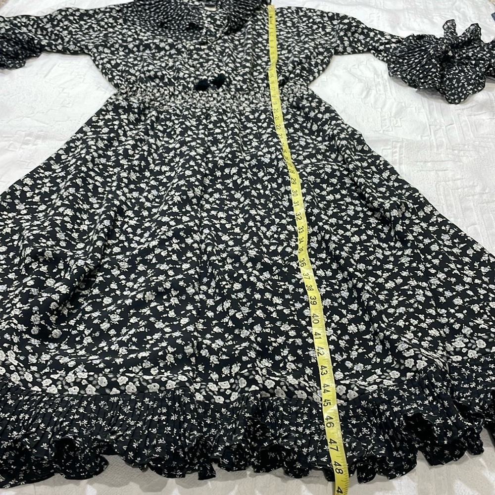 Vintage Diane Fres Floral Full Length Ruffle Flutter Dress BlackGray Cream/White - Picture 13 of 16